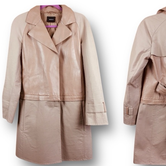 AKRIS Convertible 2in1 Lamb Leather & Cotton Trench-coat Jacket Desert Beige Sz6 - Picture 12 of 16